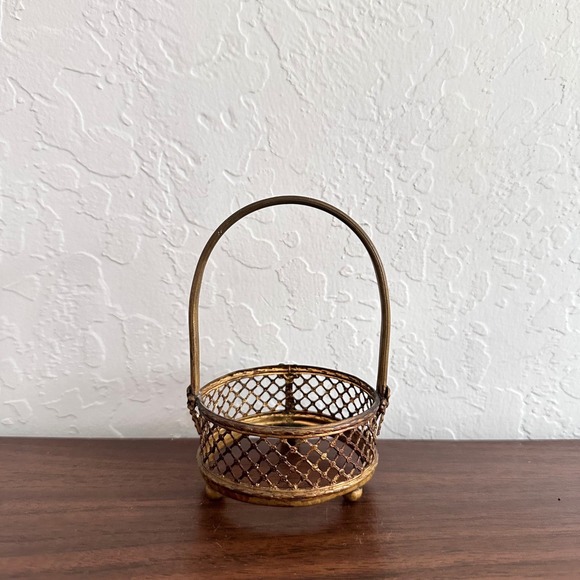 Vintage Brass Miniature Brass Basket Gold Victorian Ornate Old World French - Picture 2 of 6